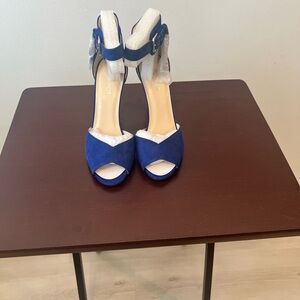 Nine West Amma 20 Royal Blue Strappy Buckle Stiletto Open Toe Heels Size 7M
